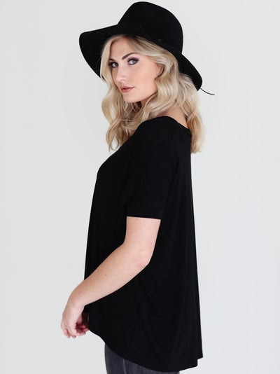 Black V-Neck Short Sleeve Top