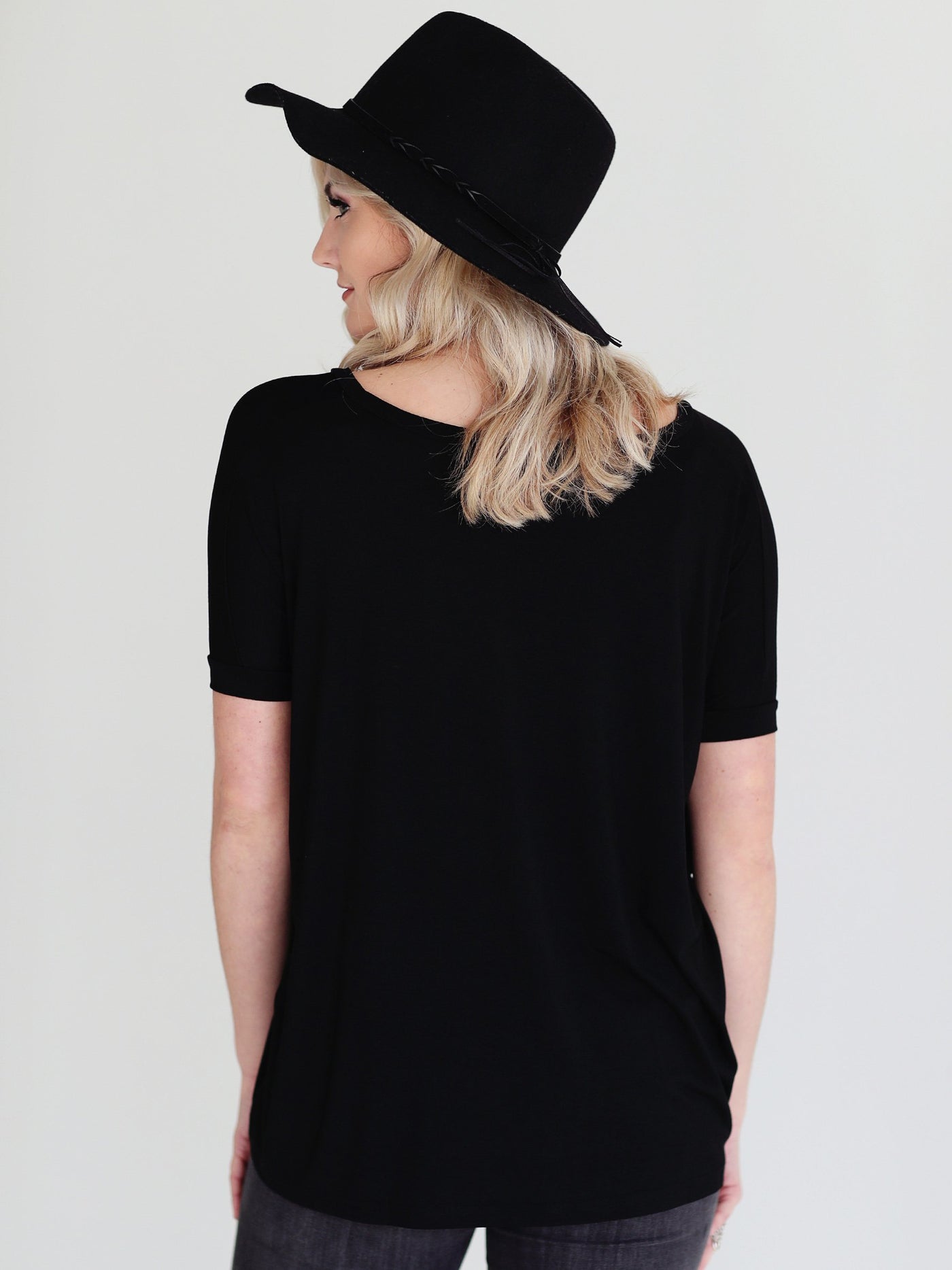 Black V-Neck Short Sleeve Top