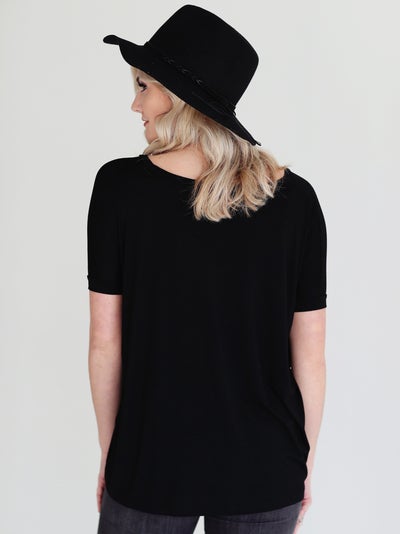 Black V-Neck Short Sleeve Top