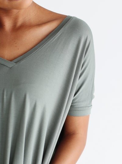 Light Olive V-Neck Short Sleeve Top