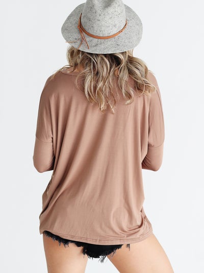Mocha V-Neck Long Sleeve Top