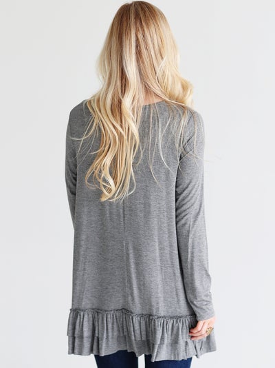 Dark Heather Gray DLMN Double Ruffle Tunic